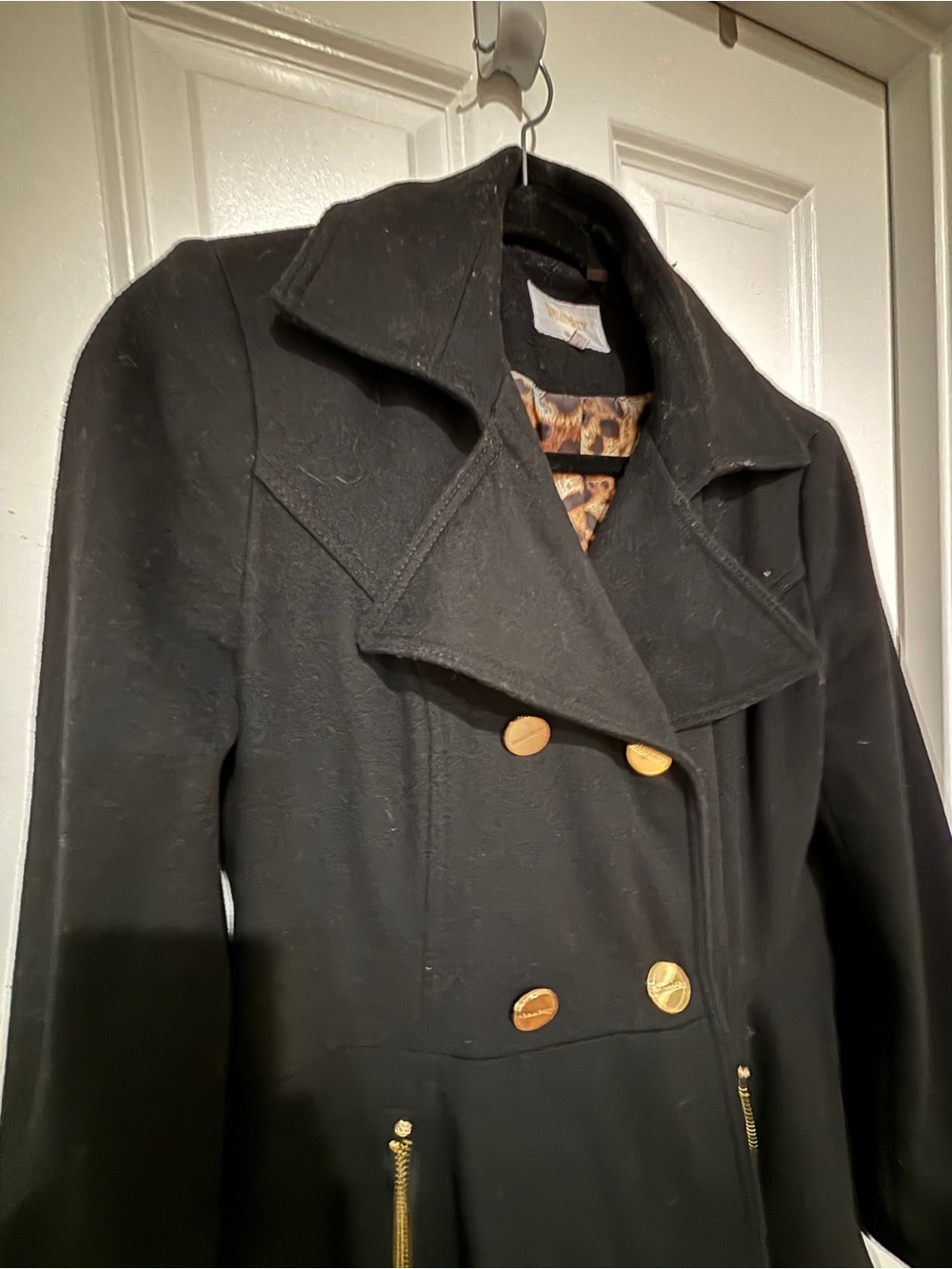 Laundry By Shelli Segal Black Pea Coat with Gold Hardware - Picture 2 of 10
